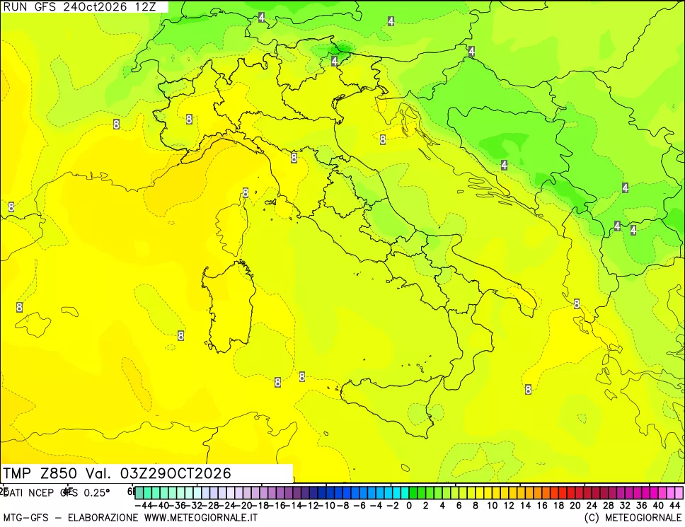 mappa 850 hPa Temp