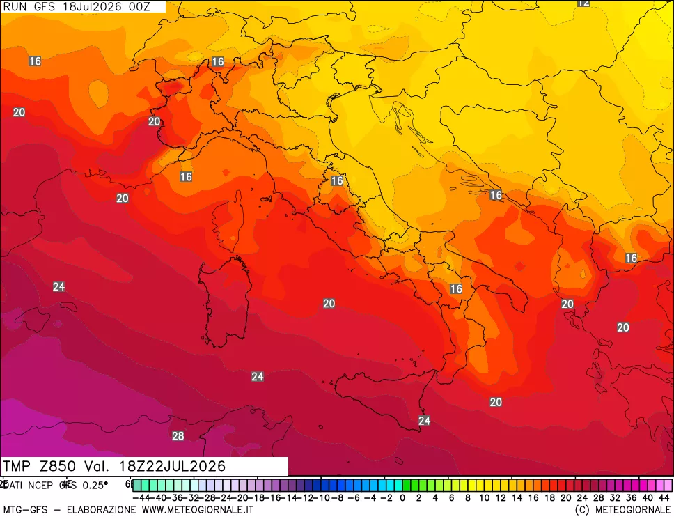 mappa 850 hPa Temp