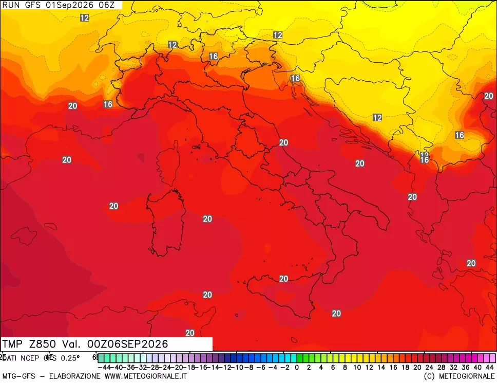 mappa 850 hPa Temp