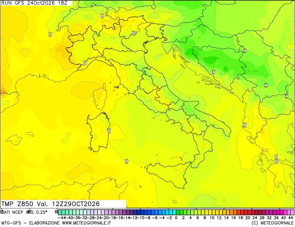 mappa 850 hPa Temp
