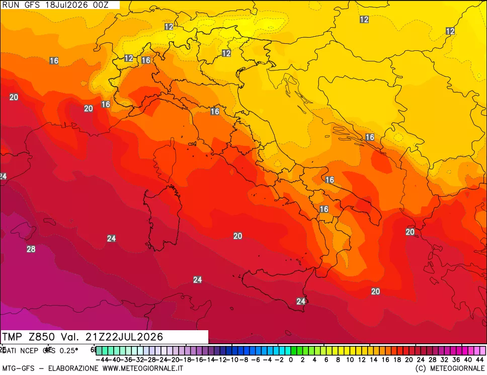 mappa 850 hPa Temp