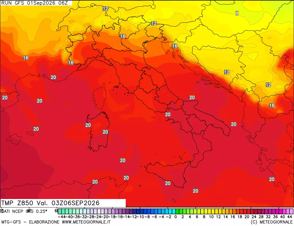 mappa 850 hPa Temp