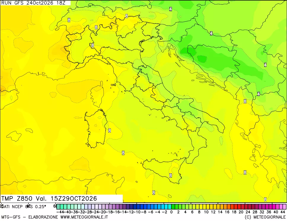 mappa 850 hPa Temp