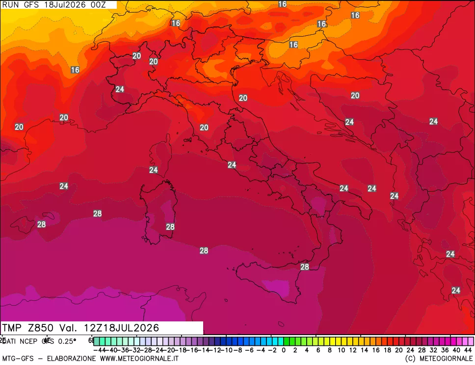 mappa 850 hPa Temp