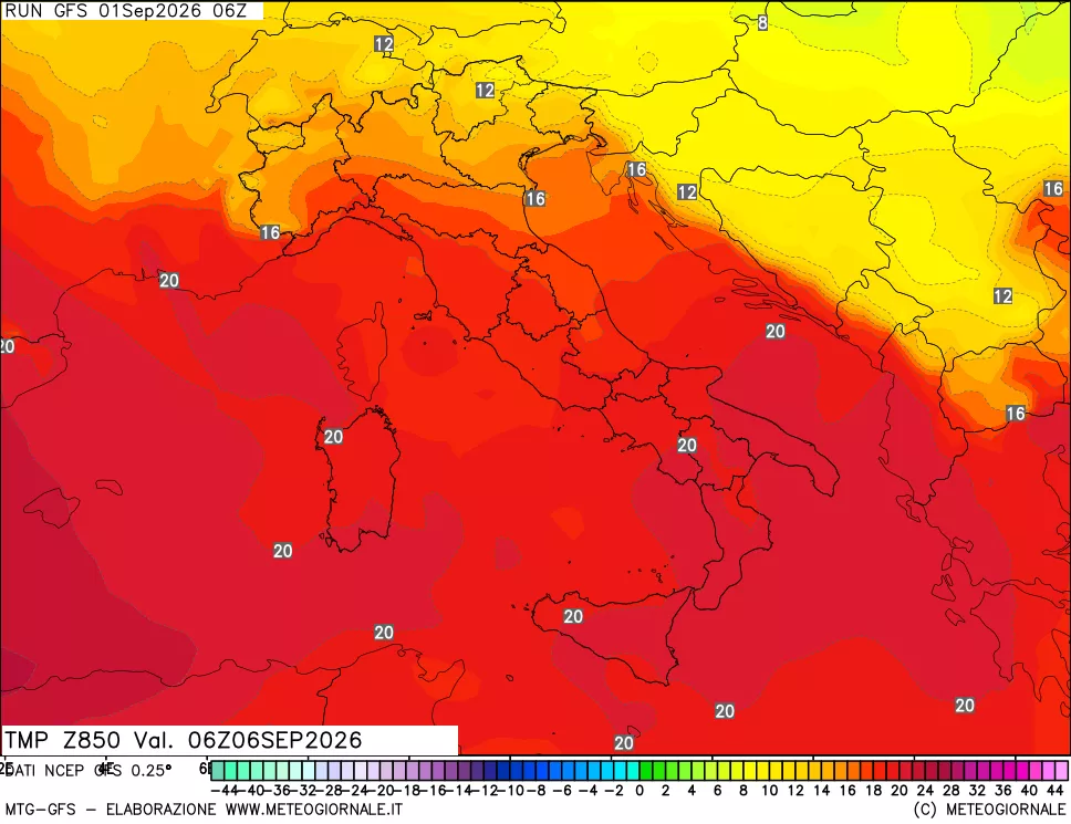 mappa 850 hPa Temp