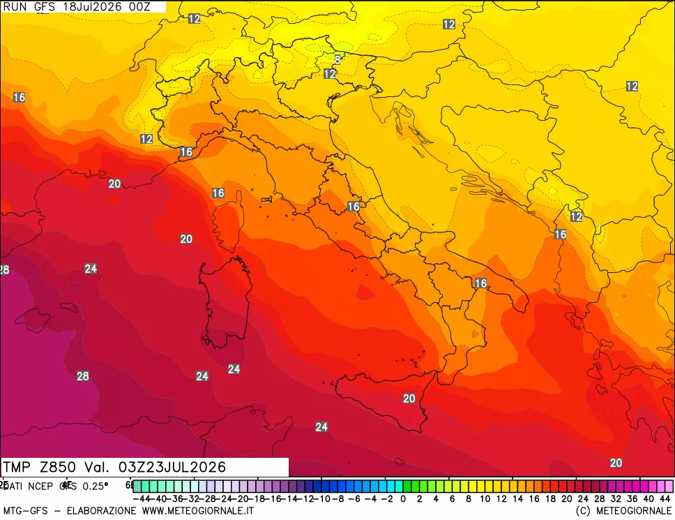 mappa 850 hPa Temp