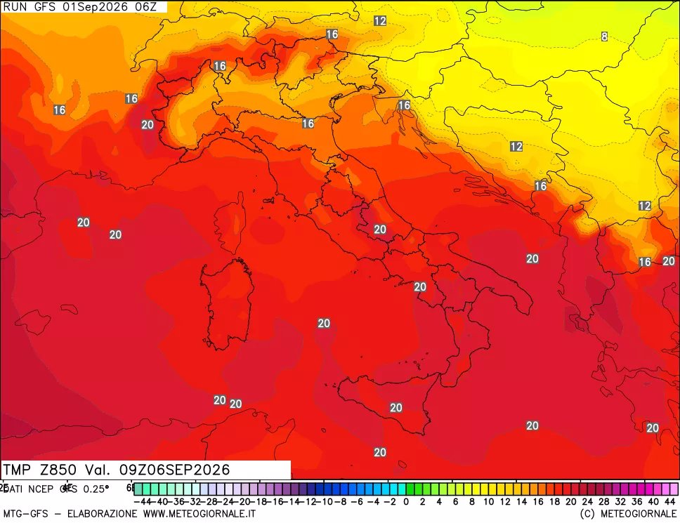 mappa 850 hPa Temp