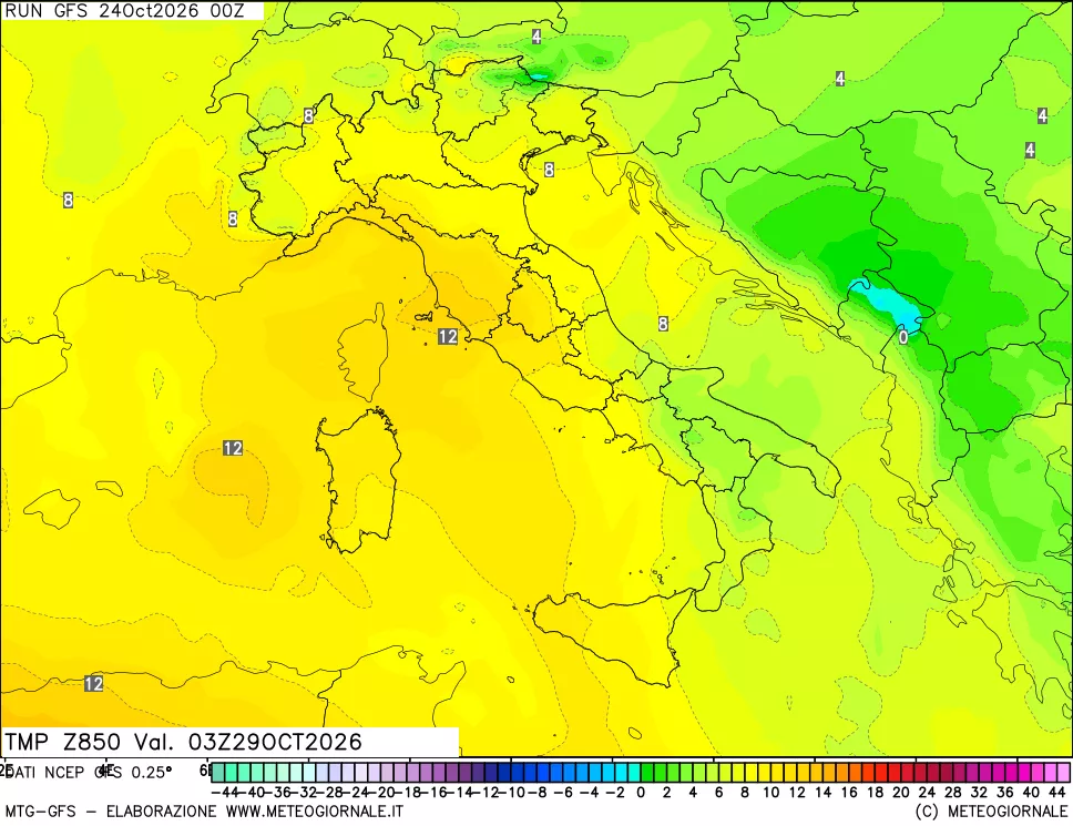 mappa 850 hPa Temp