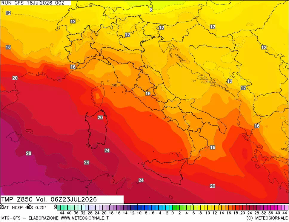 mappa 850 hPa Temp