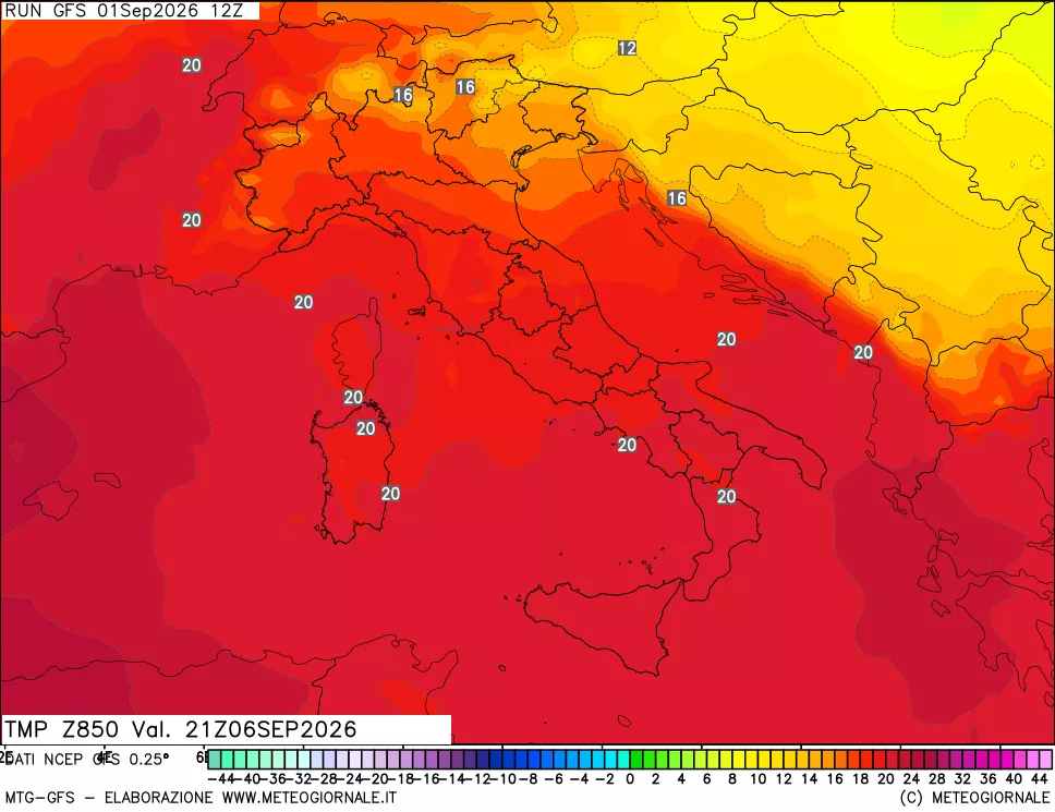 mappa 850 hPa Temp
