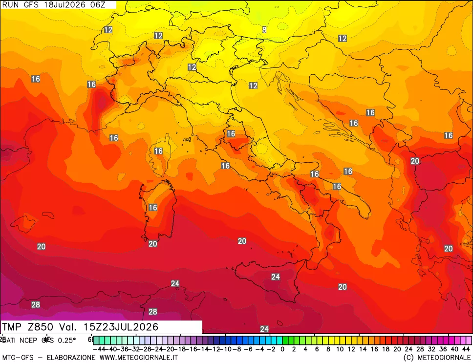 mappa 850 hPa Temp