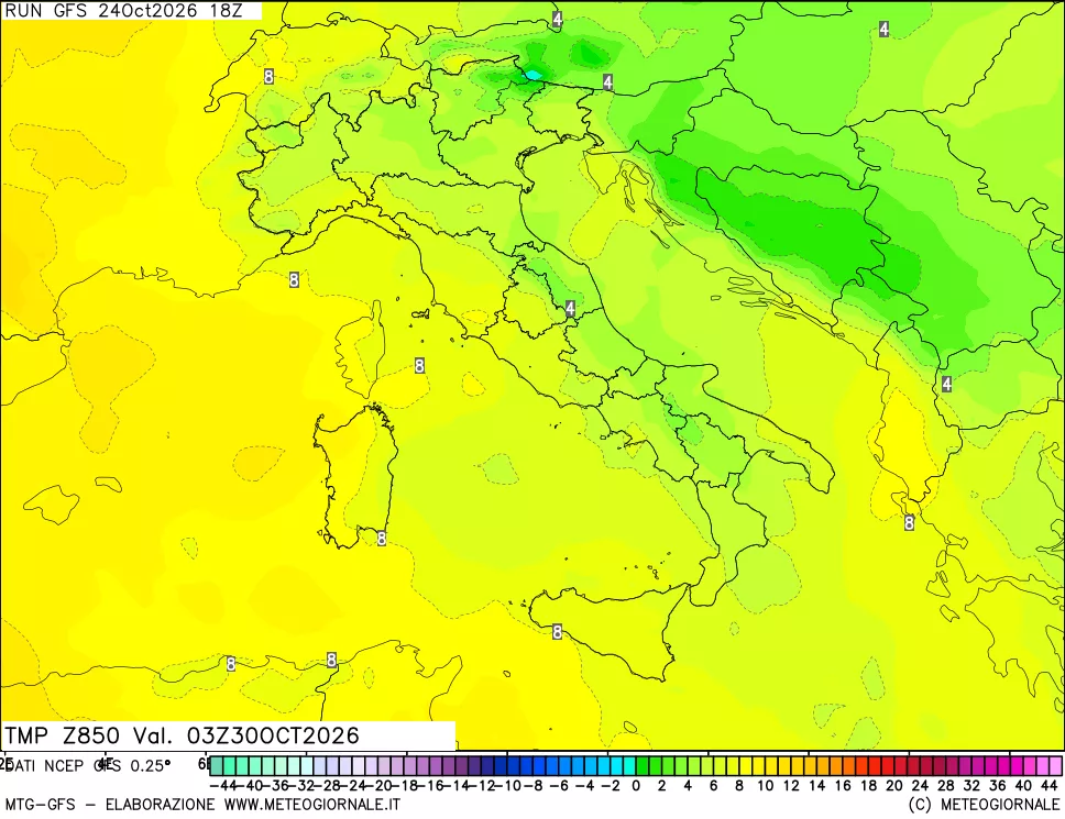 mappa 850 hPa Temp