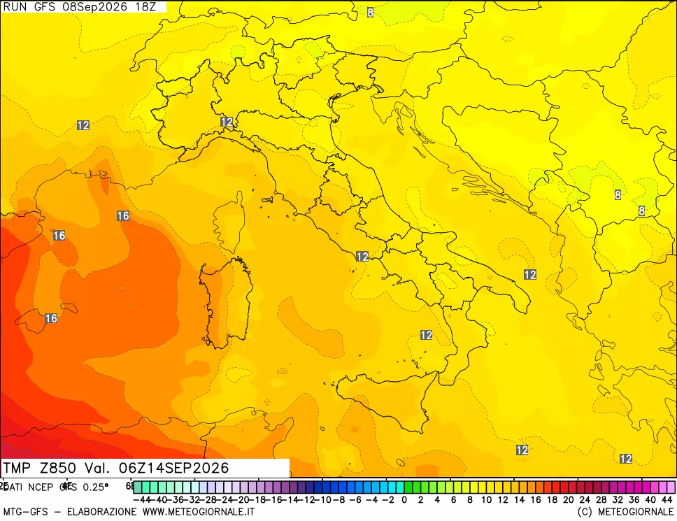 mappa 850 hPa Temp