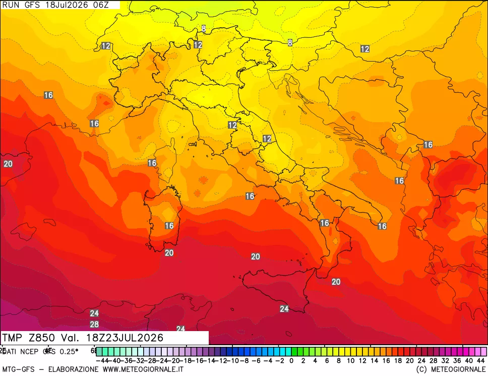 mappa 850 hPa Temp