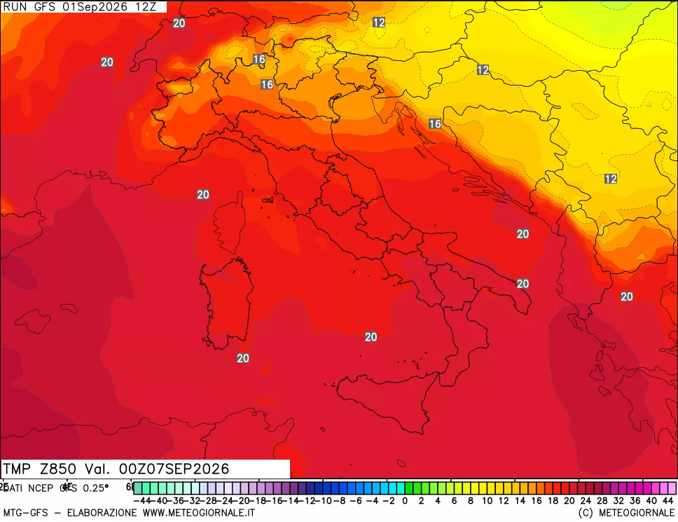 mappa 850 hPa Temp