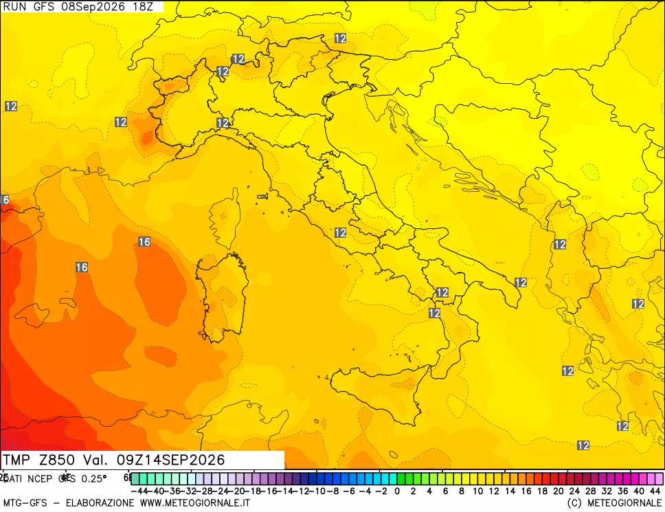 mappa 850 hPa Temp