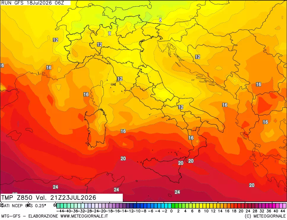 mappa 850 hPa Temp