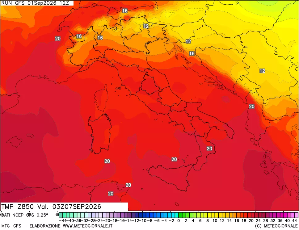 mappa 850 hPa Temp