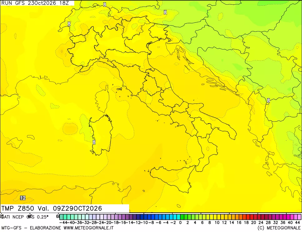 mappa 850 hPa Temp