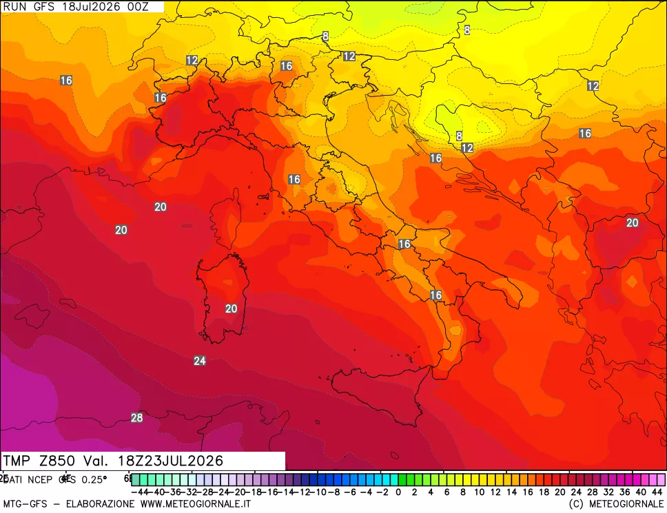 mappa 850 hPa Temp