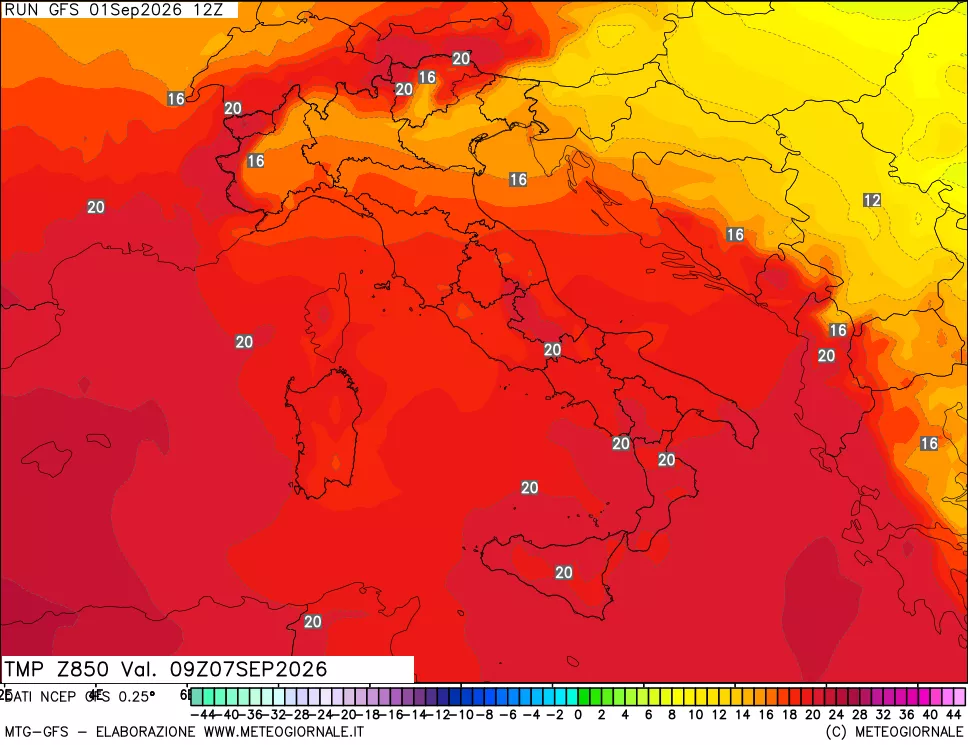 mappa 850 hPa Temp