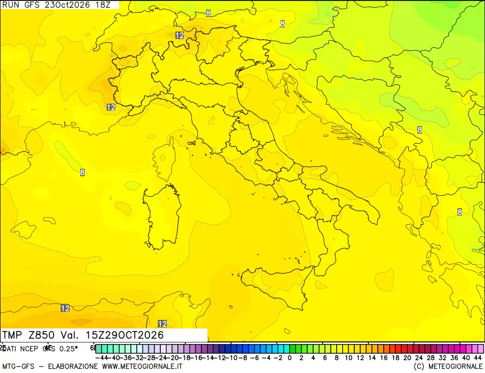 mappa 850 hPa Temp