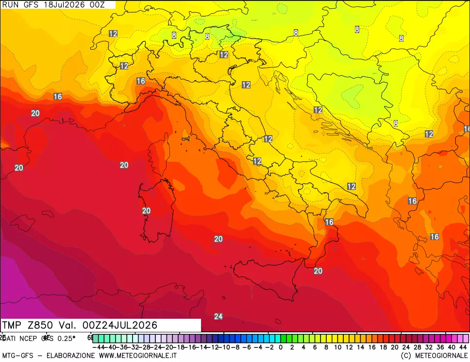 mappa 850 hPa Temp