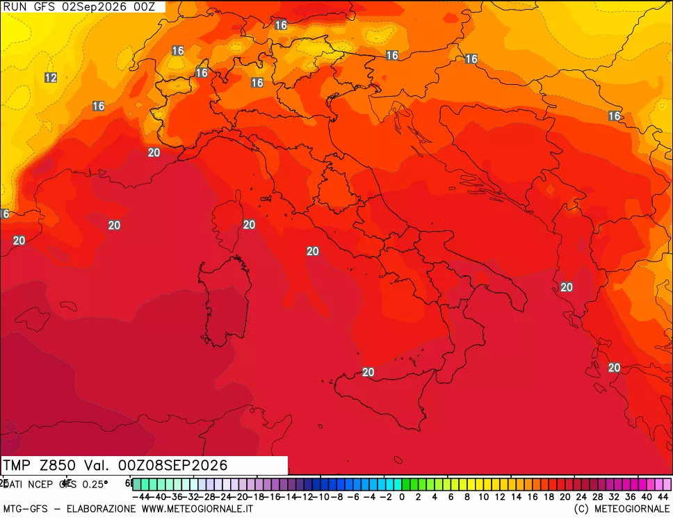 mappa 850 hPa Temp