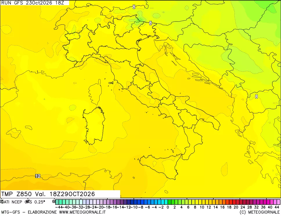 mappa 850 hPa Temp