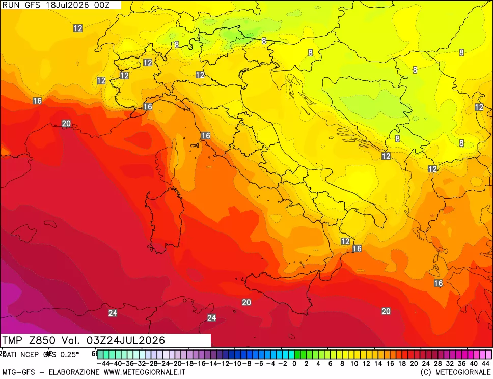 mappa 850 hPa Temp