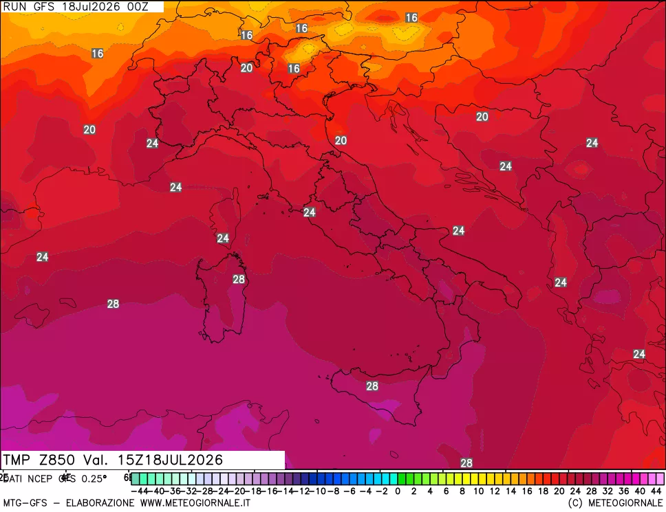 mappa 850 hPa Temp