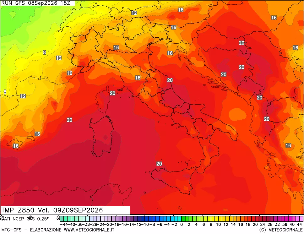 mappa 850 hPa Temp