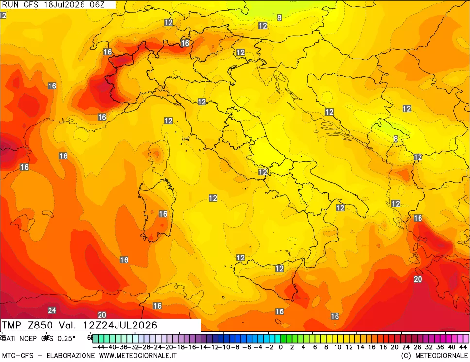 mappa 850 hPa Temp