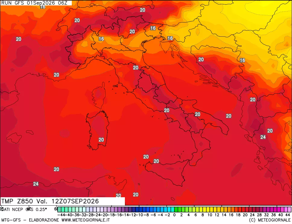 mappa 850 hPa Temp