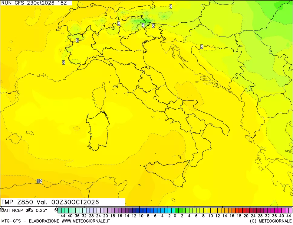 mappa 850 hPa Temp