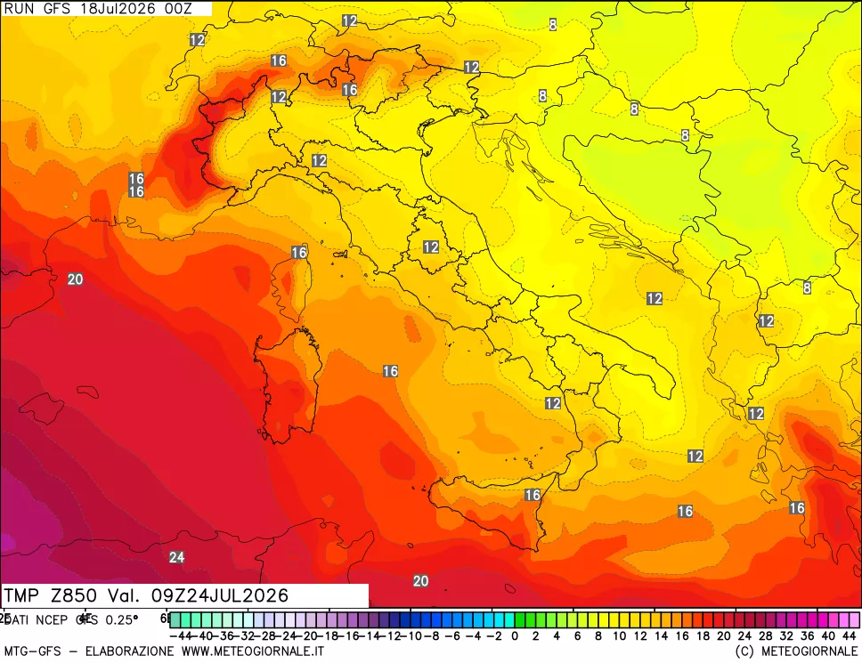 mappa 850 hPa Temp