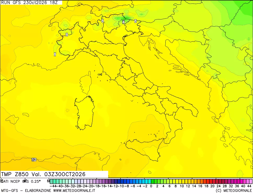 mappa 850 hPa Temp
