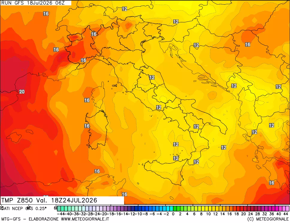 mappa 850 hPa Temp