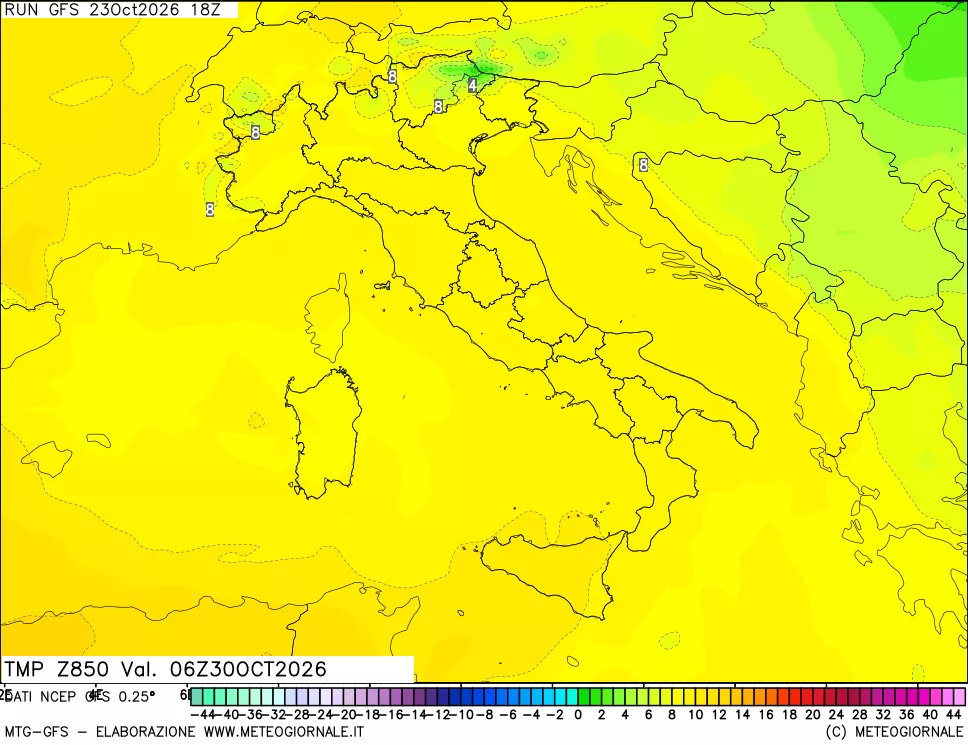 mappa 850 hPa Temp