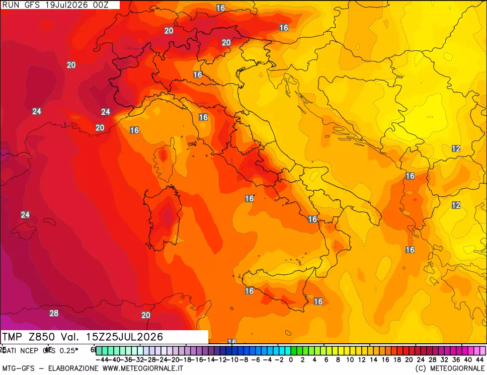 mappa 850 hPa Temp
