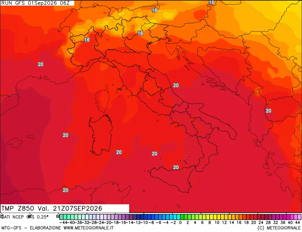 mappa 850 hPa Temp