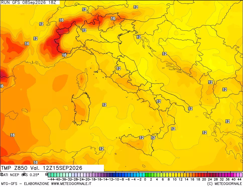mappa 850 hPa Temp