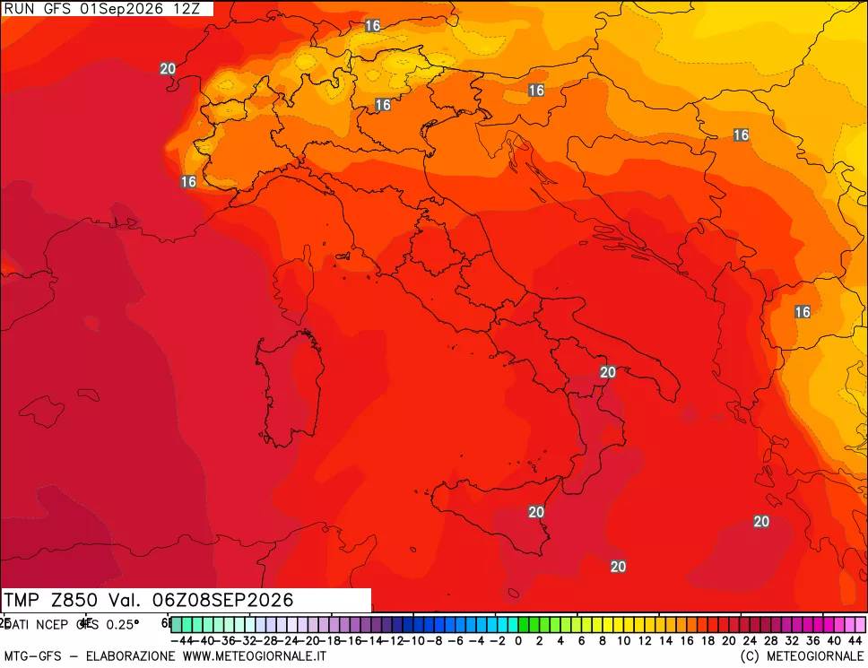 mappa 850 hPa Temp