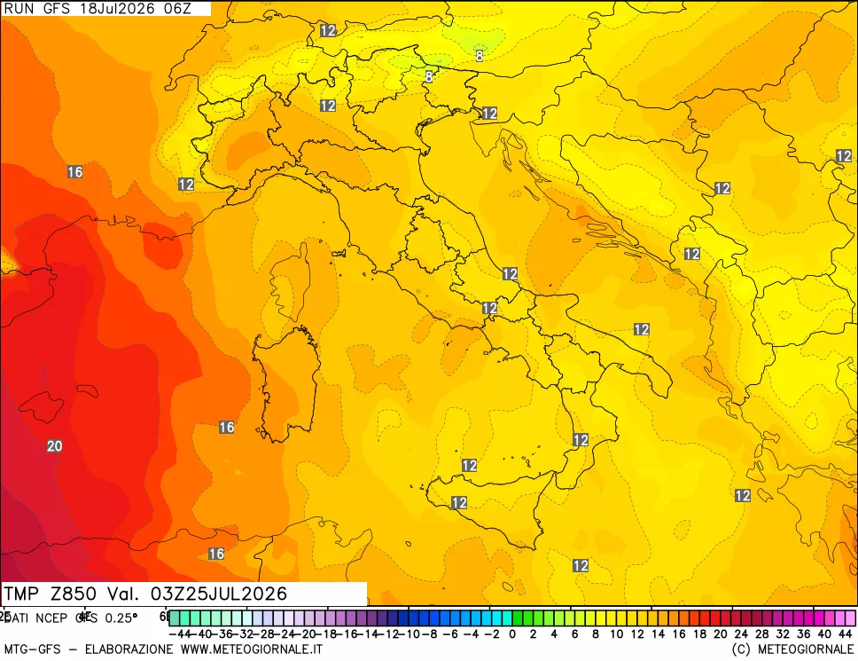 mappa 850 hPa Temp