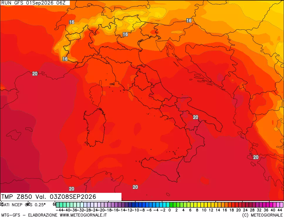 mappa 850 hPa Temp
