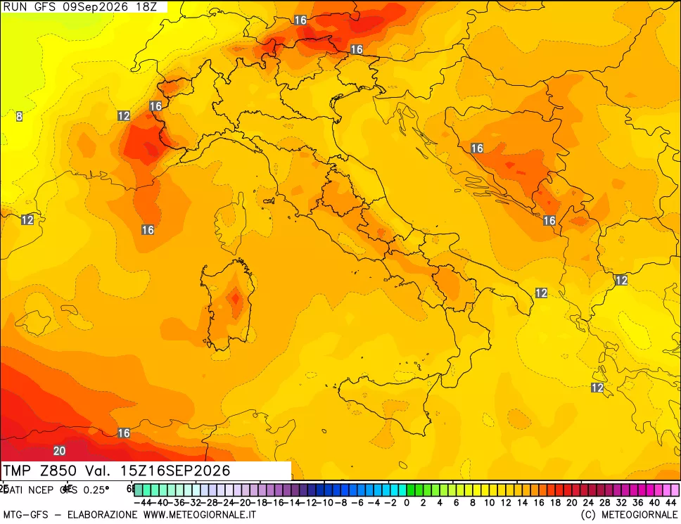 mappa 850 hPa Temp