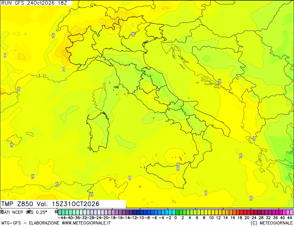 mappa 850 hPa Temp