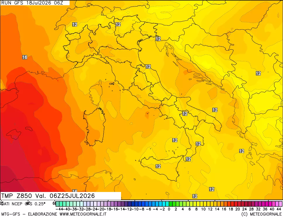 mappa 850 hPa Temp