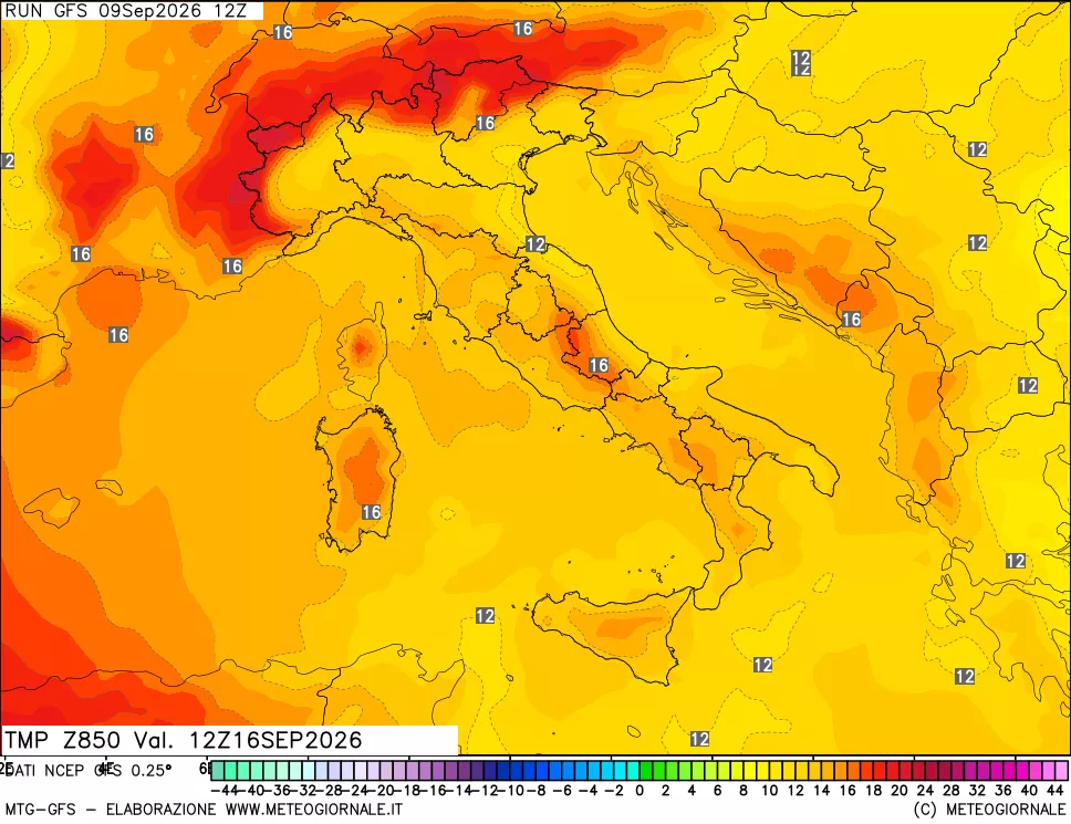mappa 850 hPa Temp