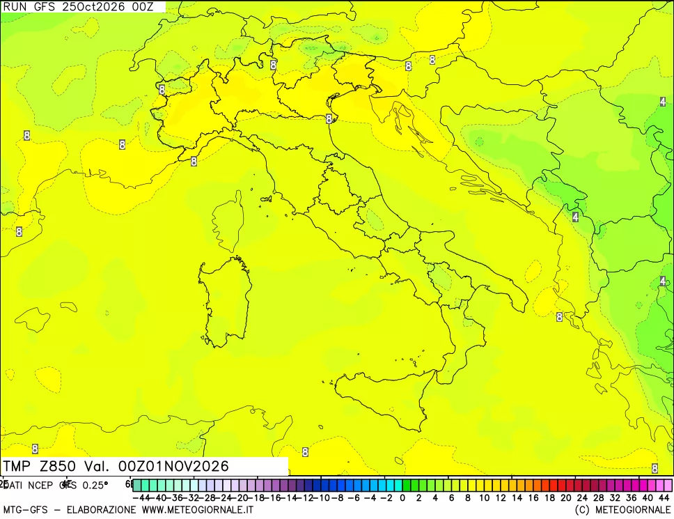 mappa 850 hPa Temp